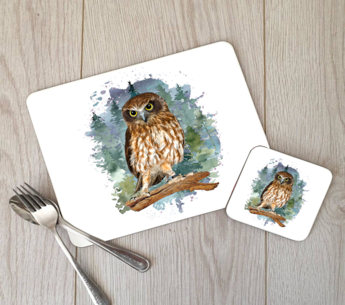 Owl Hardboard Placemat and Coaster Set - Click Image to Close